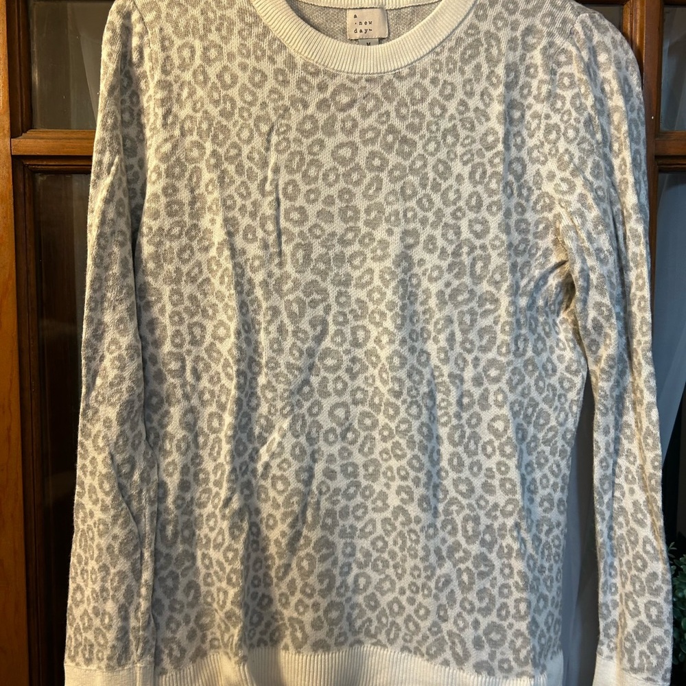 A New Day Light Gray leopard print Sweater